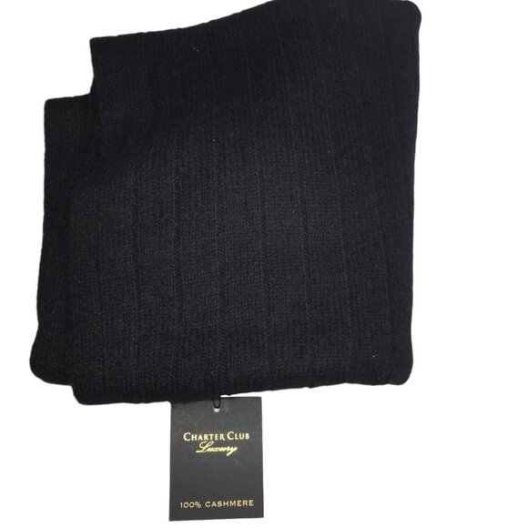 New NWT Charter Club 100% CASHMERE Black Scarf, Ribbed, Warm, Luxury Great Gift - Picture 4 of 8